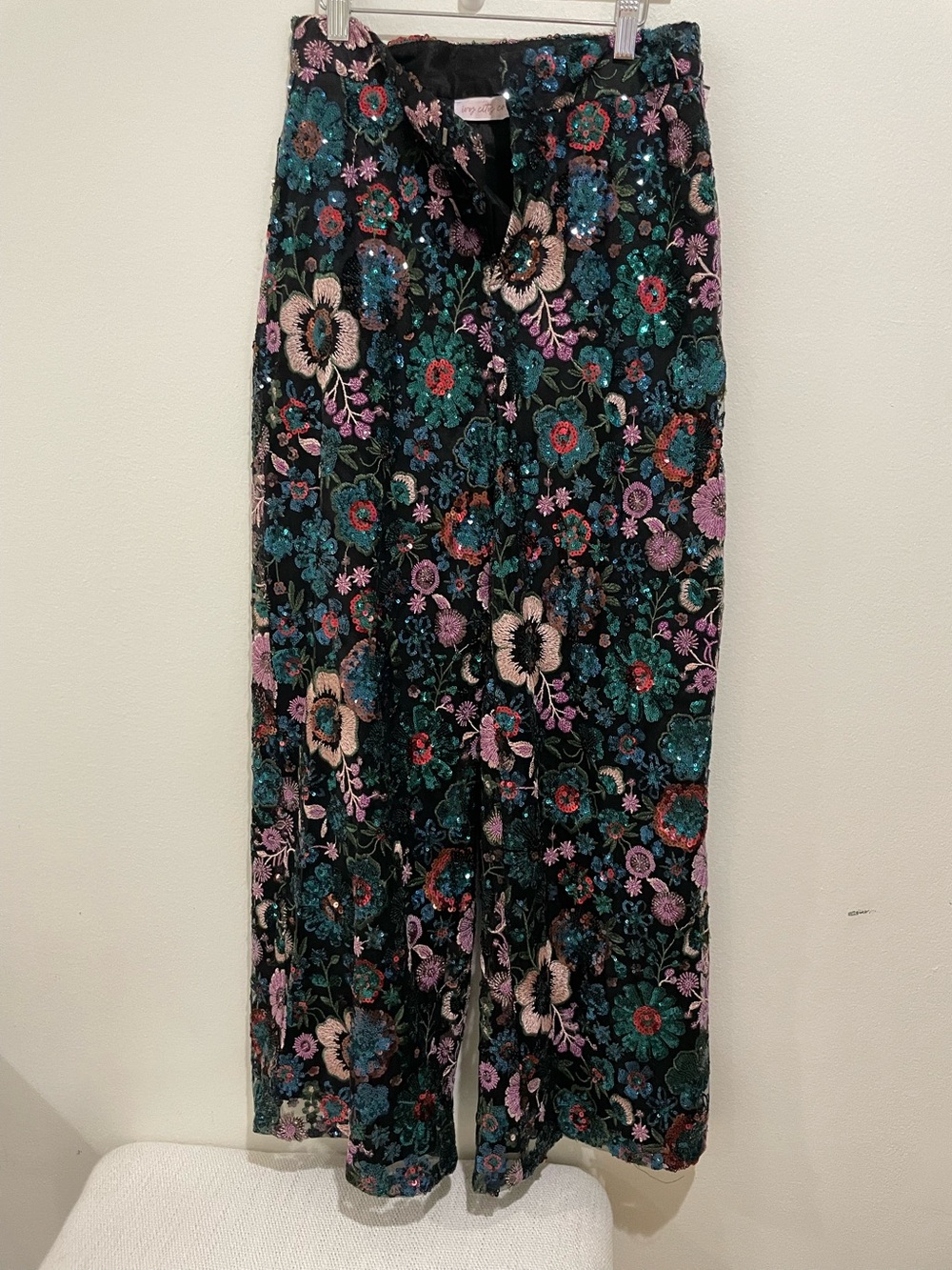 Ivy City Sequin Wide Leg Moody Floral Pants Embroidered Show Stopper - Picture 3 of 9
